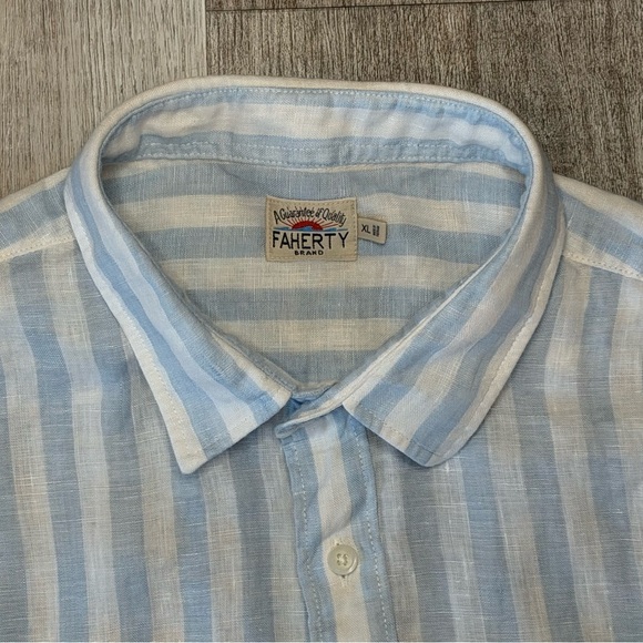 Faherty Short-Sleeve Palma Linen Shirt Men’s XL Horizon Ivory Stripe - Picture 3 of 11